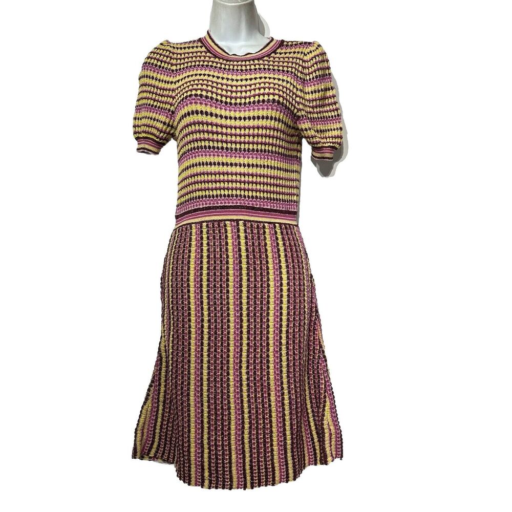 FREE PEOPLE Pink Striped Cotton Blend Shimmer Into You Sweater Mini Dress Size S